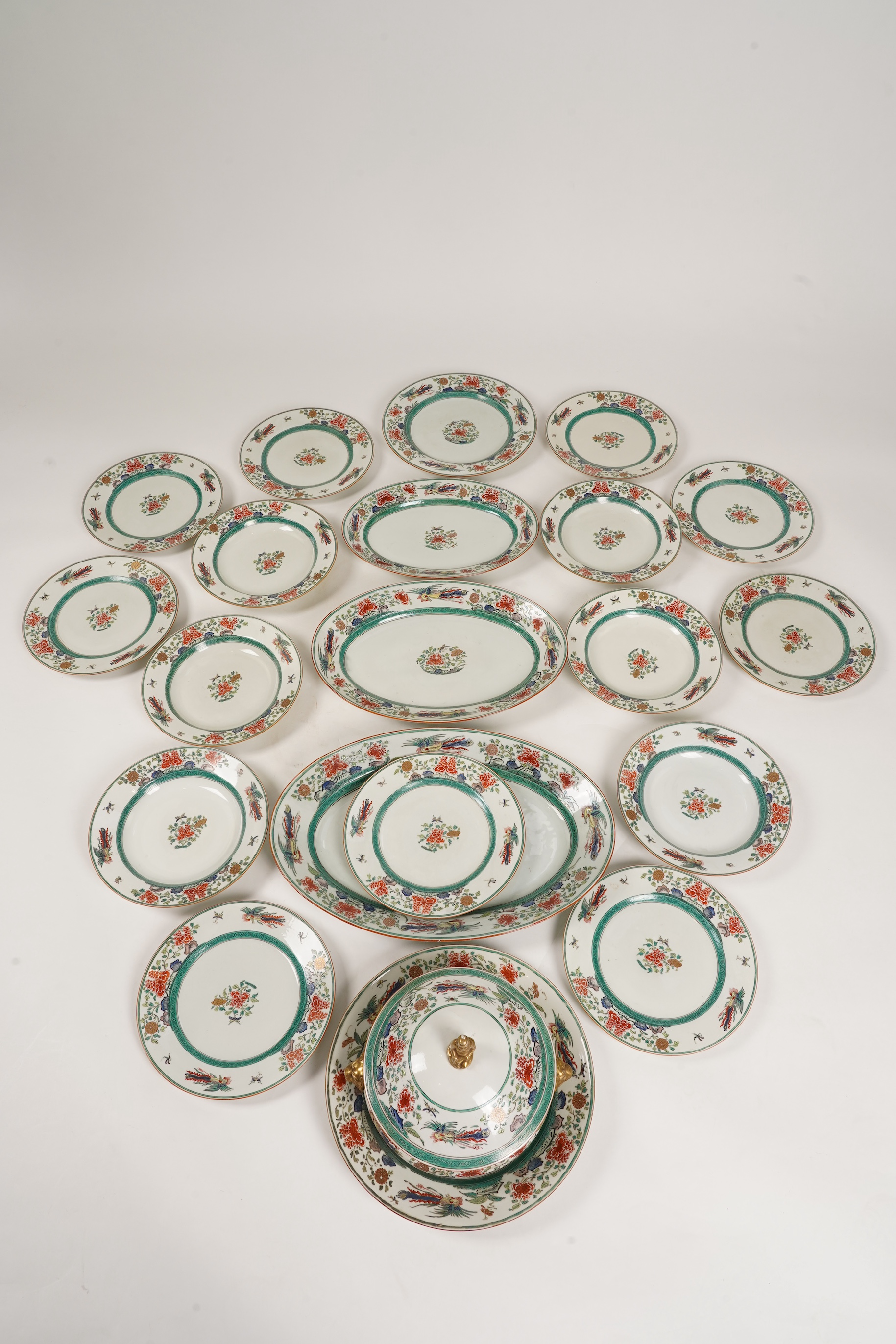 A Samson famille verte part dinner service in green Kutani style
